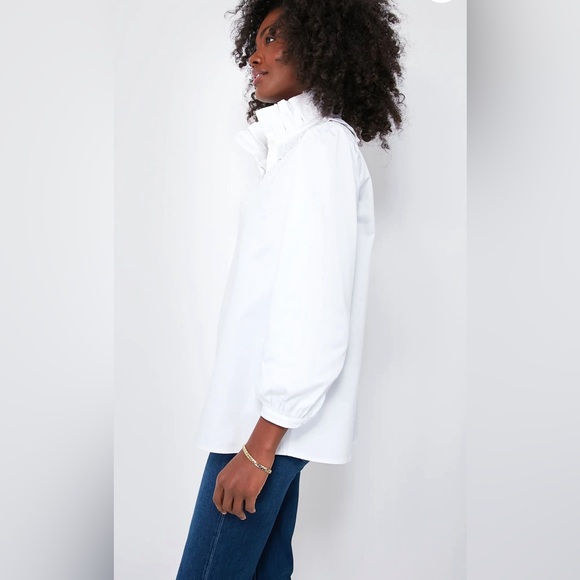 Tuckernuck White Stretch Poplin Ruffle Neck Bouvier Blouse sz XXL. - Picture 3 of 11